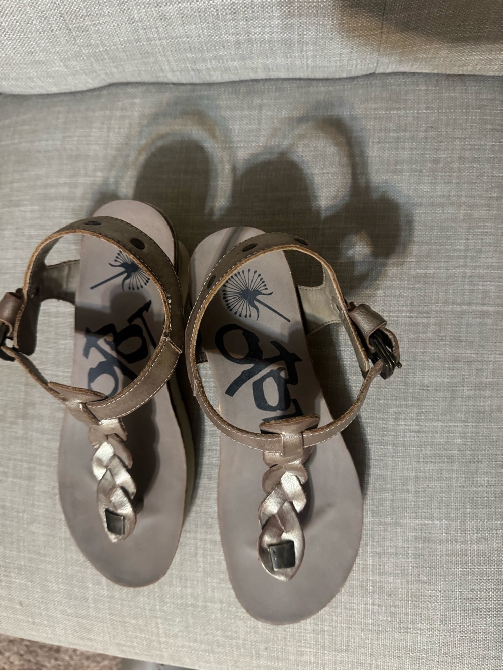 OTBT Gold Metallic Braided T-Strap Platform Sandals